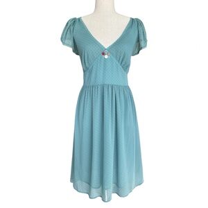 Nick and Mo V-Neck Empire Waist Cottage Core Peasant Midi Dress Sage Green Sz S